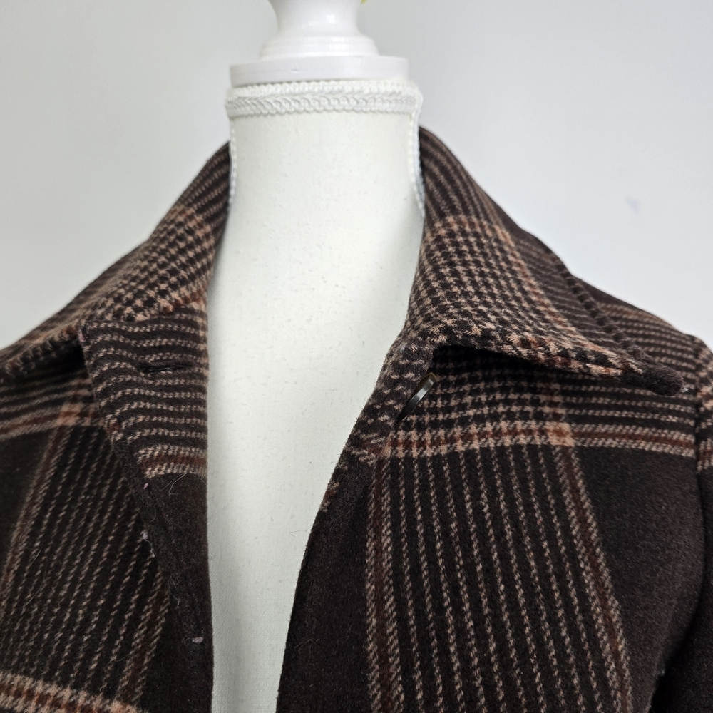Abercrombie & Fitch Women Brown Houndstooth Gingham Wool Blend Jacket, Sz XXS - Picture 4 of 7
